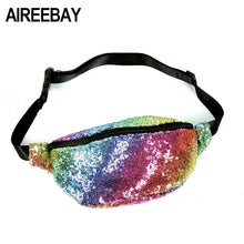 Load image into Gallery viewer, AIREEBAY Fashion Sequin Fanny Pack Female Rainbow Color Belt Bum Bag Waist Packs 2018 New Design Glitter Women Pouch Hip Purse
