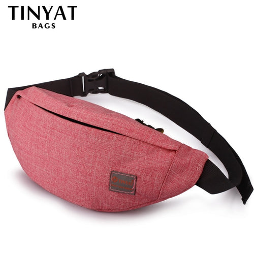 TINYAT Casual Men Fanny Bag Women Shoulder Waist Pack Bag Pouch Travel Hip Bum Bag Canvas Belt bag fit 6.22 inch phone T201 Red