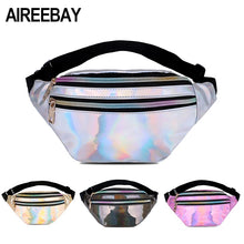 Load image into Gallery viewer, AIREEBAY Holographic Fanny Pack Women Silver Laser Bum Bag Travel  Shiny Waist Bags Fashion Girls Pink Leather Hologram Hip Bag