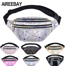 Load image into Gallery viewer, AIREEBAY Holographic Waist Bags Women Pink Silver Fanny Pack Female Belt Bag Black Geometric Waist Packs Laser Chest Phone Pouch