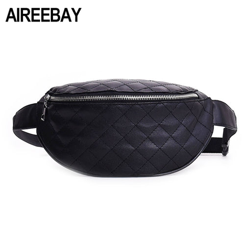 AIREEBAY Fanny Pack For Women Belt Bag Female Waist Bag Black Leather Waist Packs Crossbody Bags Female Money Belt Bum Bag