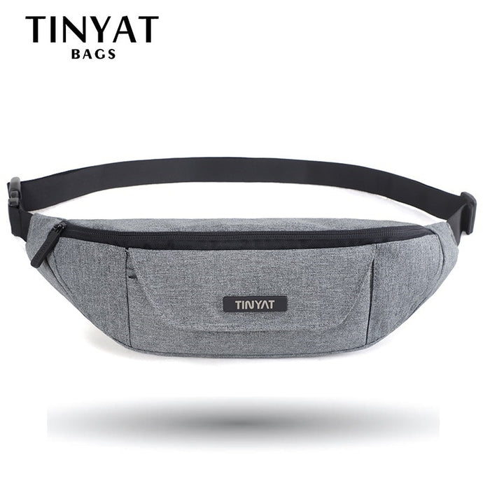 TINYAT Men Waist Bag Functional Waist Pack Casual Belt bag Pouch for Phone Money 3 pockets Large canvas Bag for Belt grey
