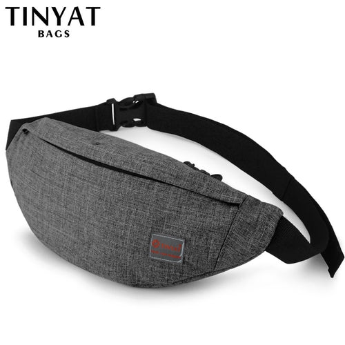 TINYAT Male Men Waist Bag Pack Casual Functional Money Phone Belt Bag T201 Gray Black Women Bag for Belt Canvas Hip Bag Fanny